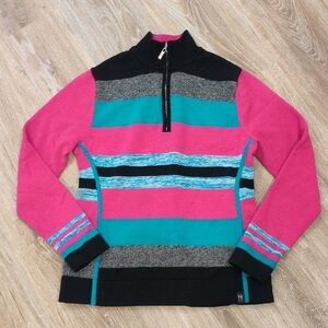 Women's Neve Colorful🩷🩵  Striped Quarter-Zip Sweater size Large